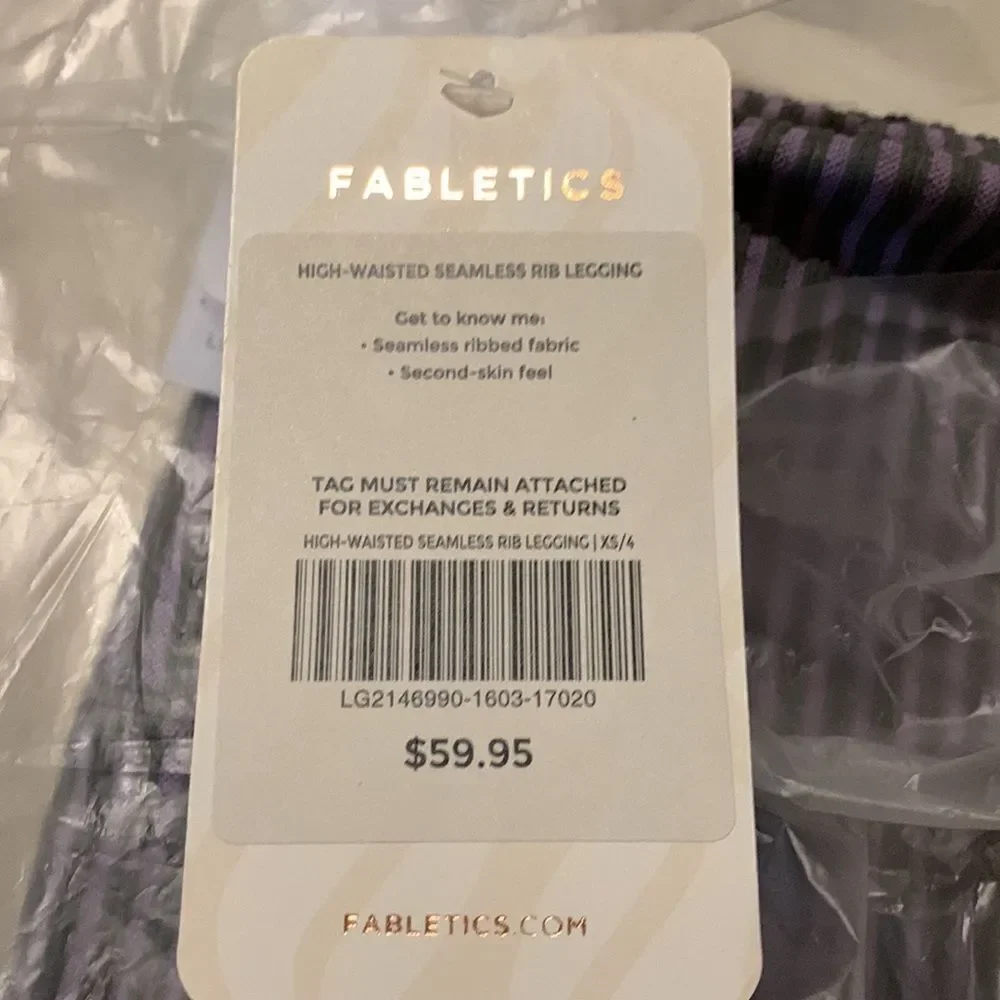 Fabletics High waisted seamless ribbon leggings. Color is hazy iris